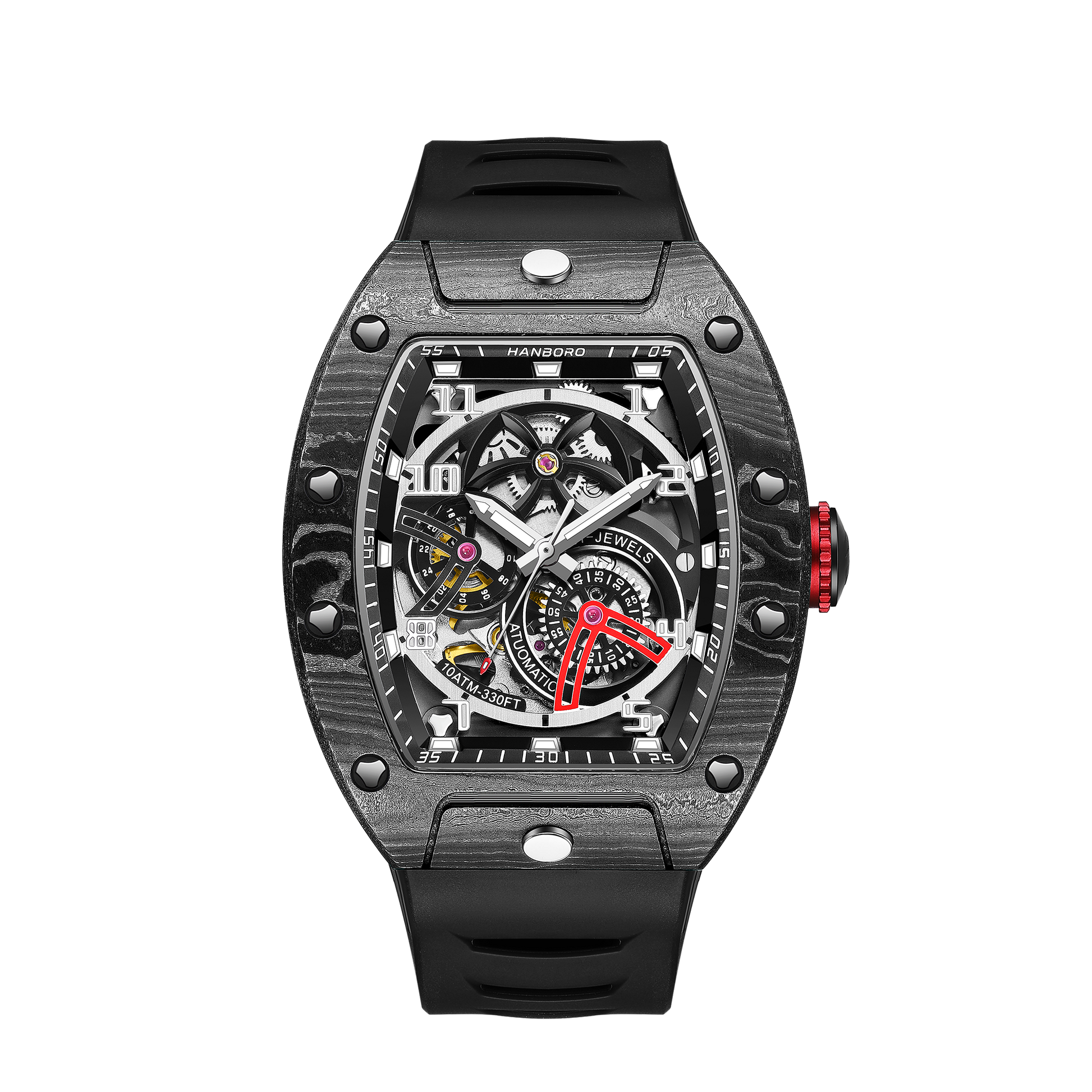 Hanboro CarbonX ChronoTech – Tonneau Skeleton Automatic Watch | Carbon Fiber Edition Hanboro Watches