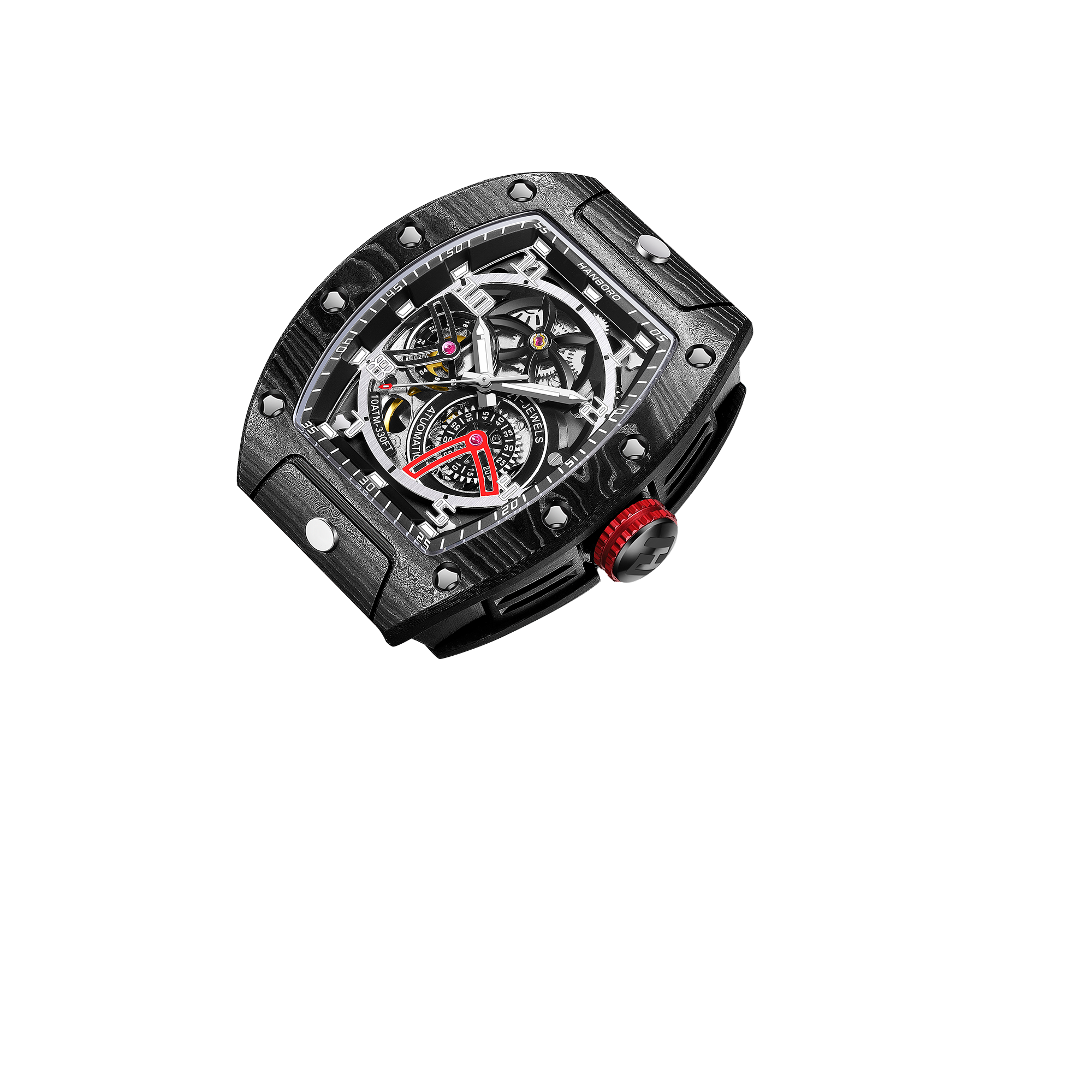Hanboro CarbonX ChronoTech – Tonneau Skeleton Automatic Watch | Carbon Fiber Edition Hanboro Watches