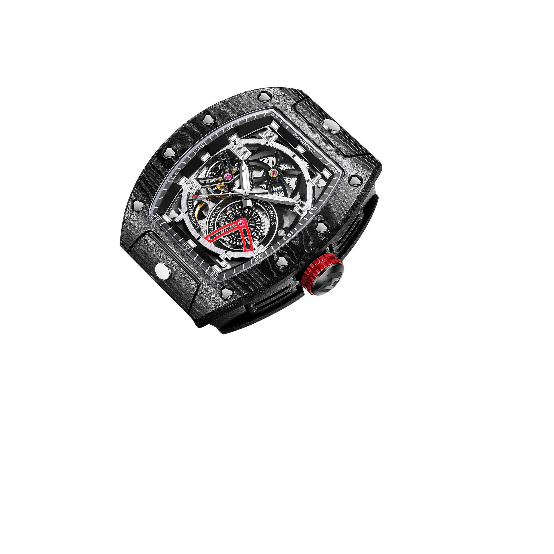 Hanboro CarbonX ChronoTech – Tonneau Skeleton Automatic Watch | Carbon Fiber Edition Hanboro Watches