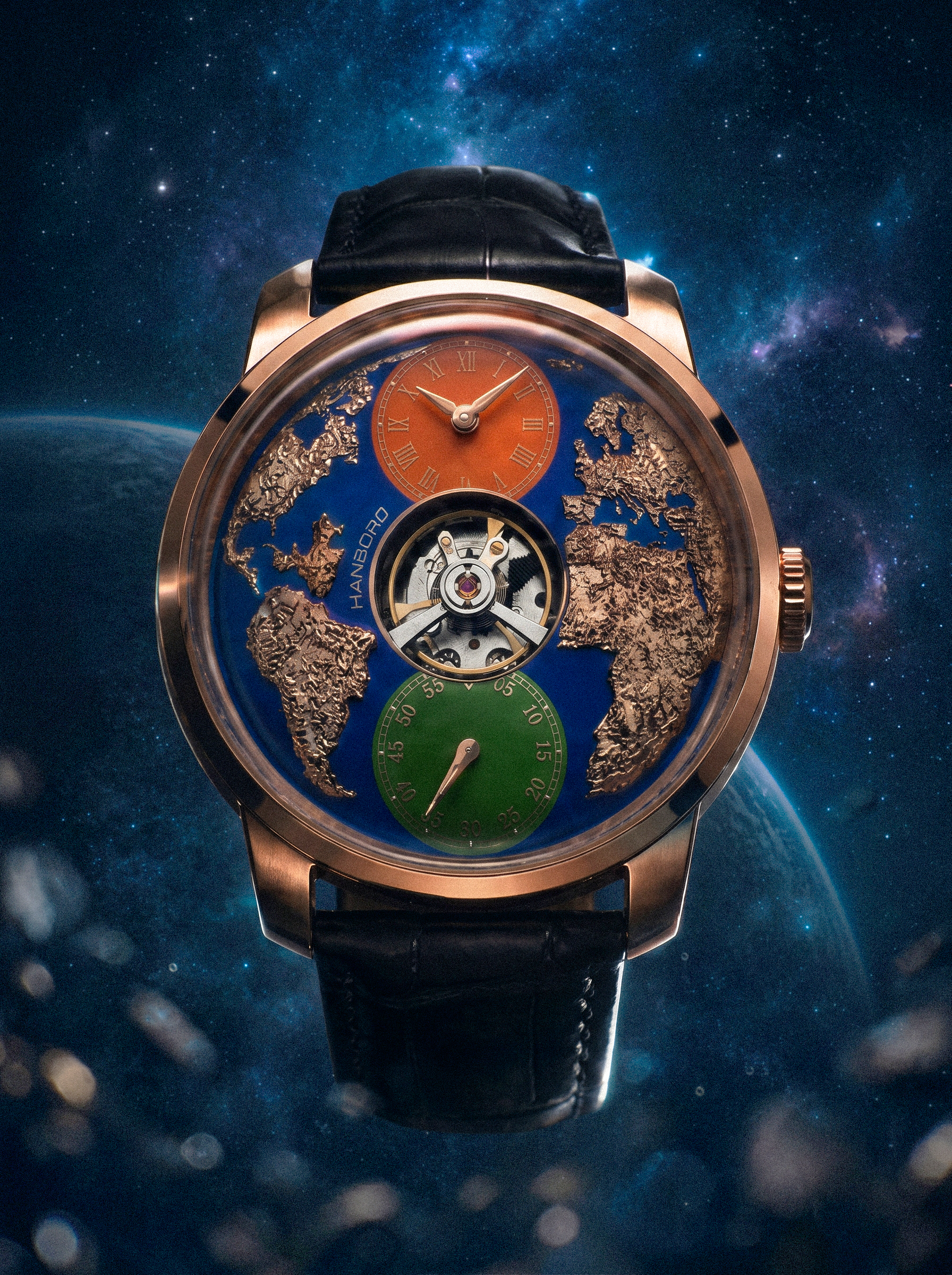 Hanboro WorldMaster – 3D Globe Carve Automatic Watch | Central Flywheel Edition Hanboro Watches