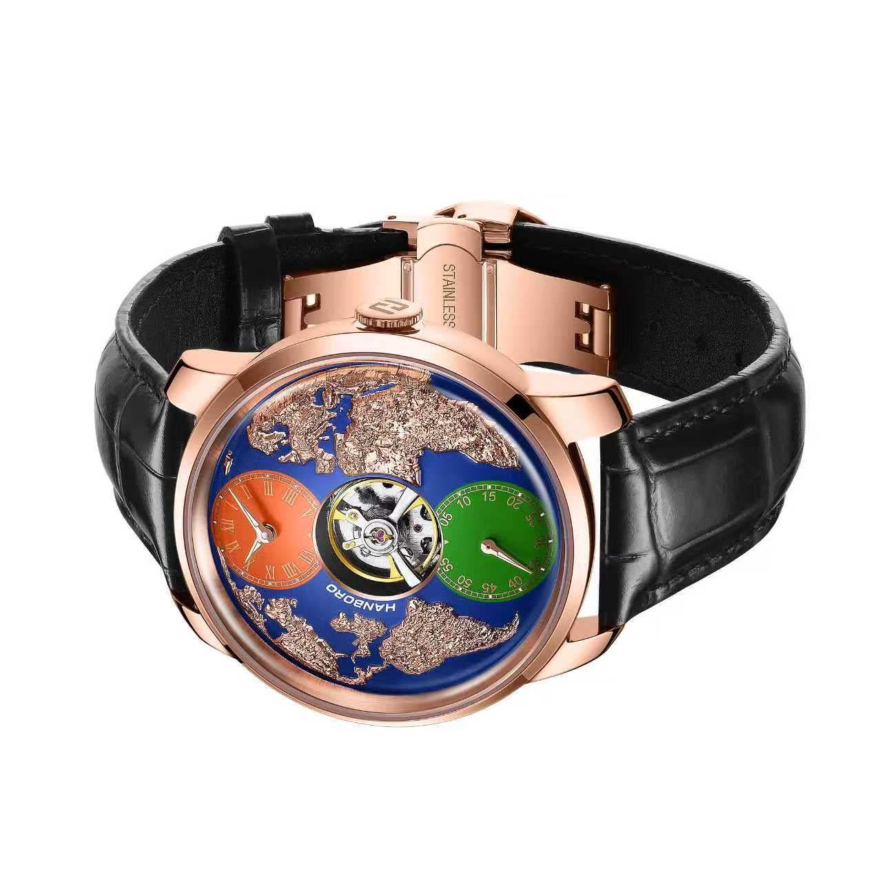 Hanboro WorldMaster–India edition- 3D Globe Carve Automatic Watch | Central Flywheel Edition Hanboro Watches