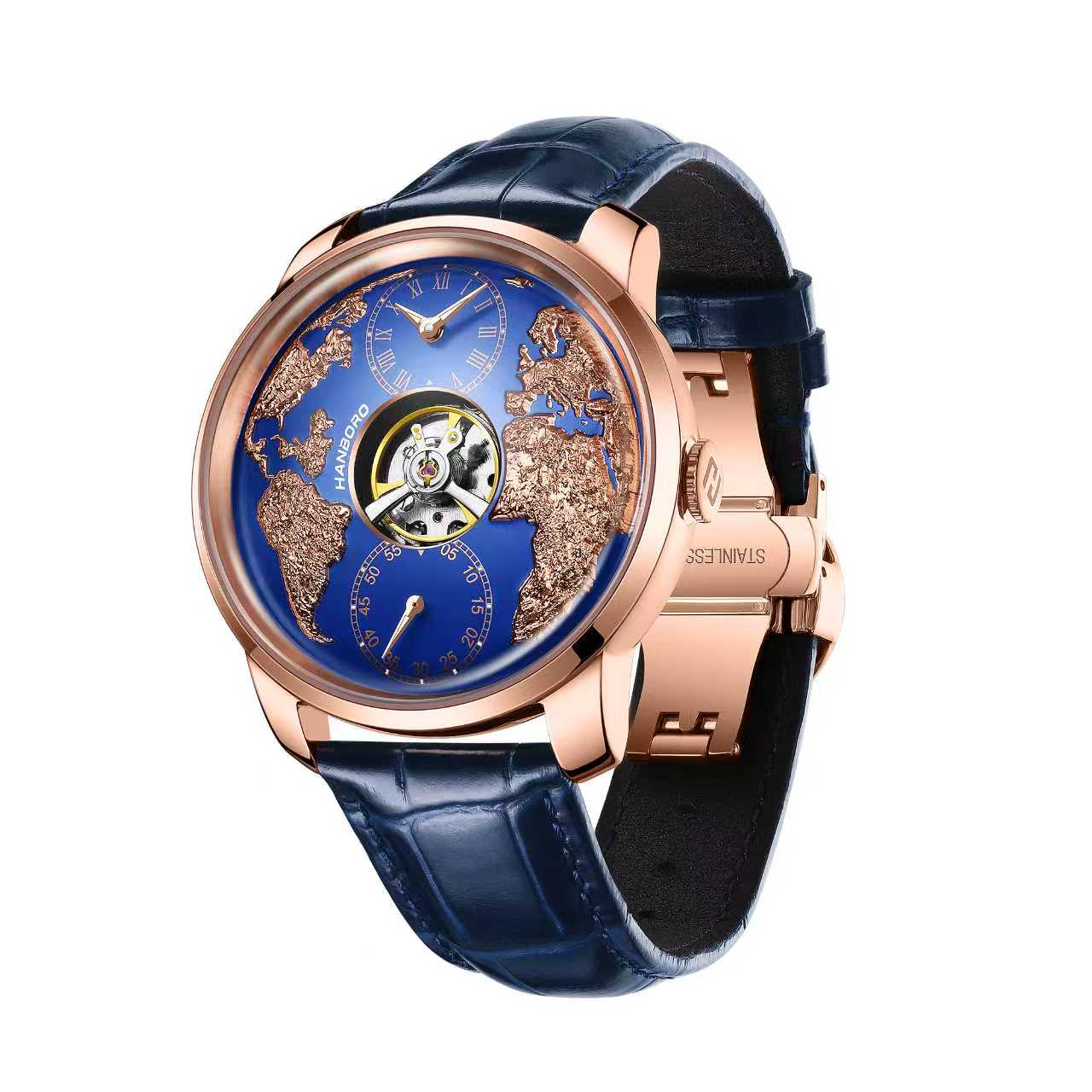 Hanboro WorldMaster – 3D Globe Carve Automatic Watch | Central Flywheel Edition Hanboro Watches
