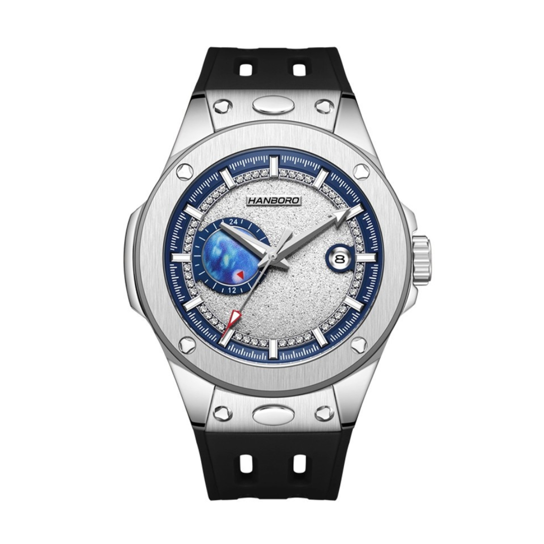 Silver Nebula – Diamond Hour Markers & Meteoric Texture Hanboro