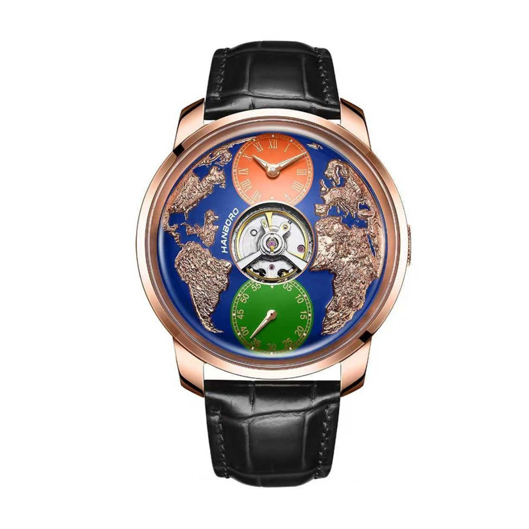 Hanboro WorldMaster–India edition- 3D Globe Carve Automatic Watch | Central Flywheel Edition Hanboro Watches