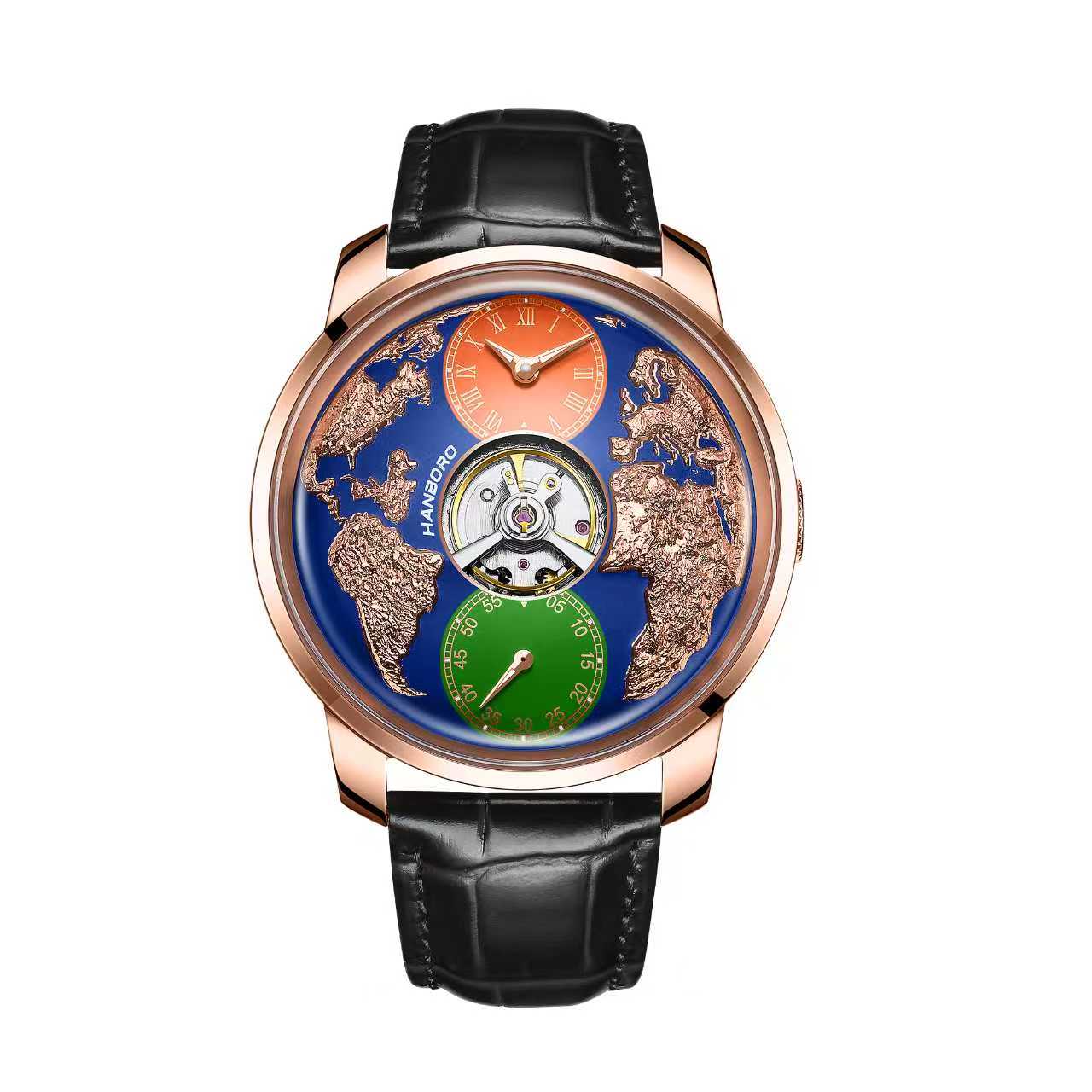 Hanboro WorldMaster–India edition- 3D Globe Carve Automatic Watch | Central Flywheel Edition Hanboro Watches