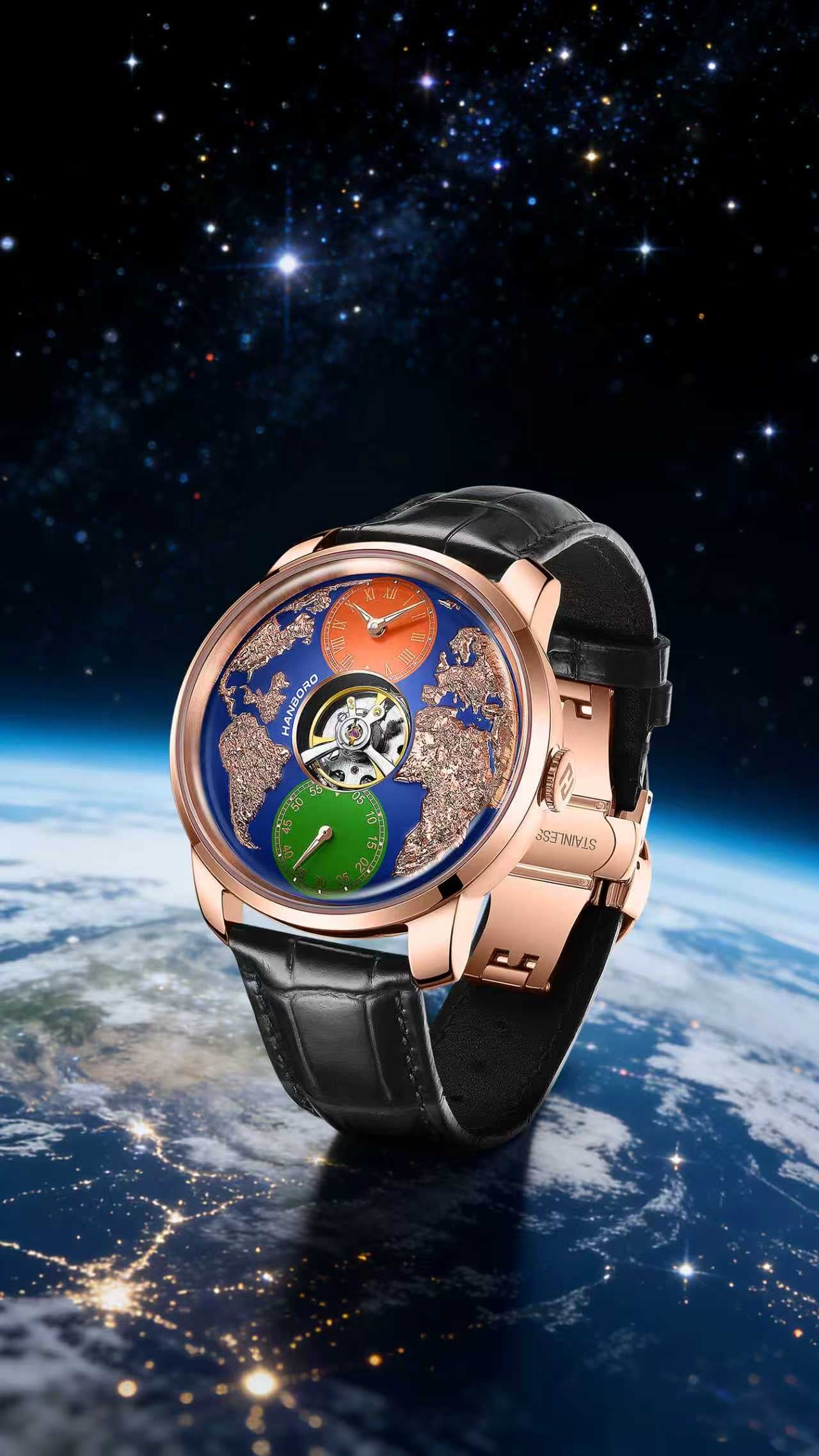 Hanboro WorldMaster–India edition- 3D Globe Carve Automatic Watch | Central Flywheel Edition Hanboro Watches