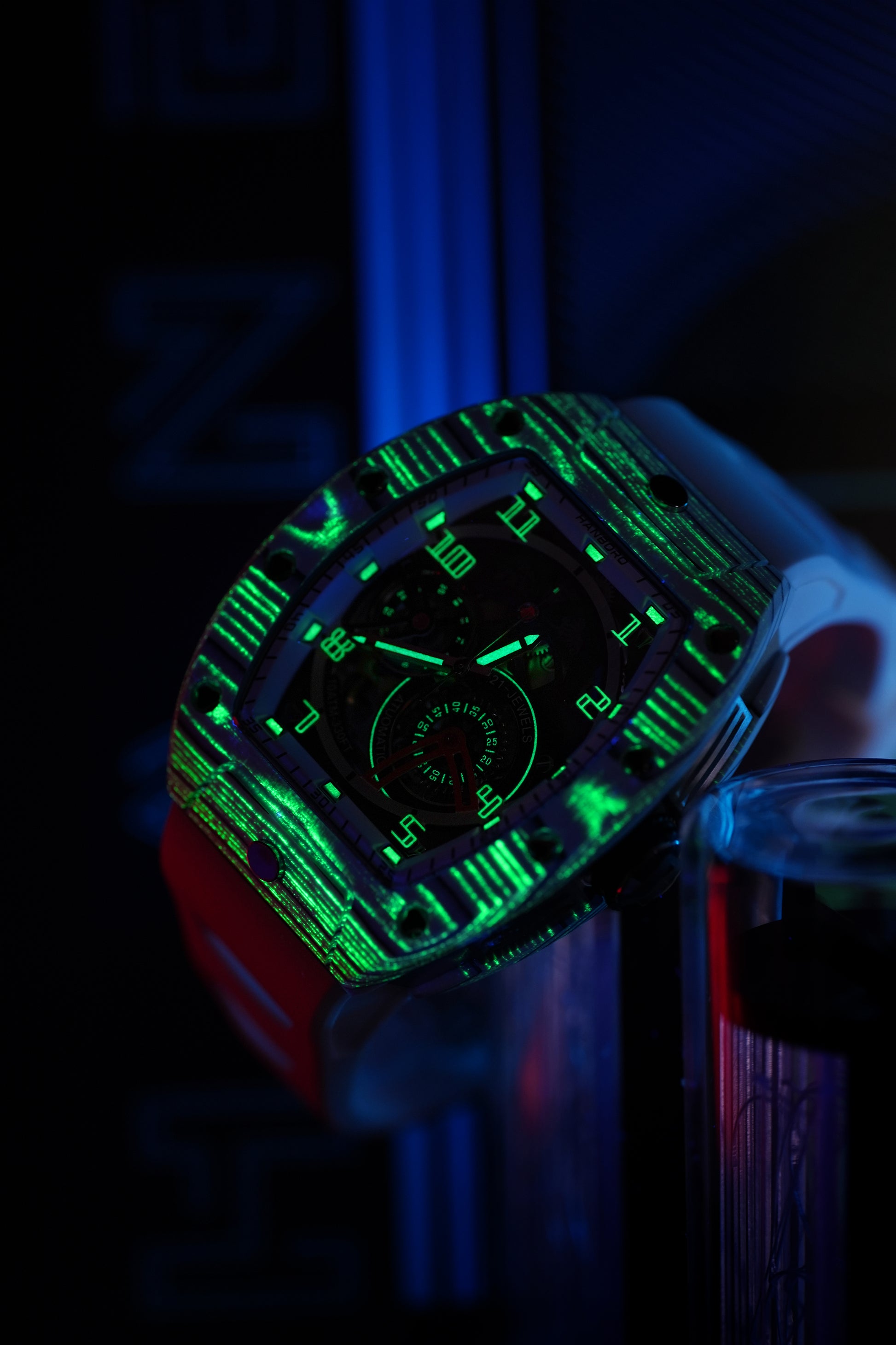 Hanboro CarbonX ChronoTech – Tonneau Skeleton Automatic Watch | Carbon Fiber Edition Hanboro Watches